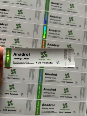 ملصقات أقراص Anadrol الفموية الورق / PET / مادة PVC للزجاجات البلاستيكية 50mg