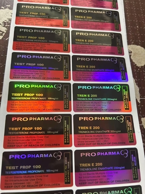 ملصقات زجاجة Testo Propionate 100mg Hologram Laser 10ml ، لمسة نهائية لامعة ملصق زجاجة متعدد الجرعات