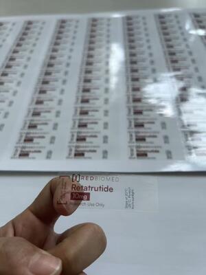 ملصقات قارورة الببتيد Retat rutide 10mg شفافة من بلاستيك PVC