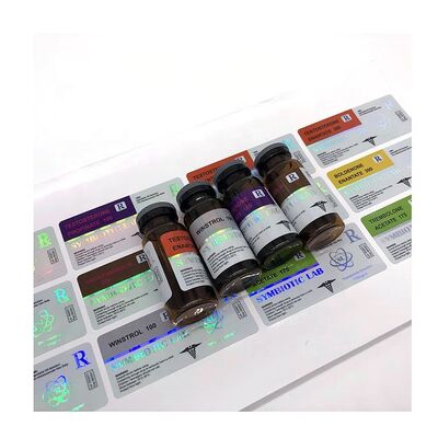 ملصقات قنينة زجاجية بطباعة معدنية فضية لحقن المختبر فيال جرعات متعددة